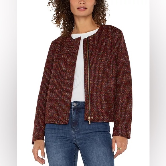 Liverpool Jackets & Blazers - Liverpool Los Angeles Collarless Zip Up Tweed Jacket Office Casual Colorful Chic
